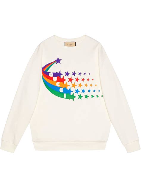 white sweatshirt gucci logo and shooting stars|Gucci Sweatshirt Shooting Star White Cotton Top .